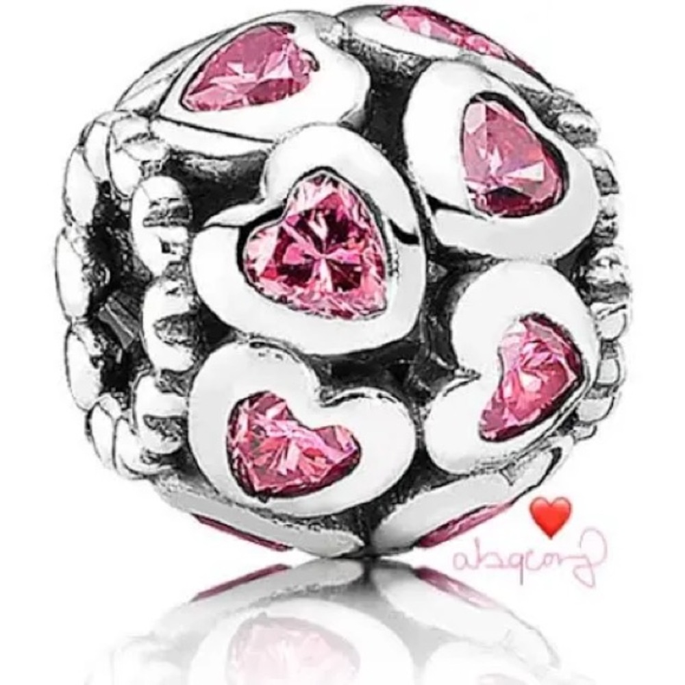 Silver Heart Charm with Pink Crystals